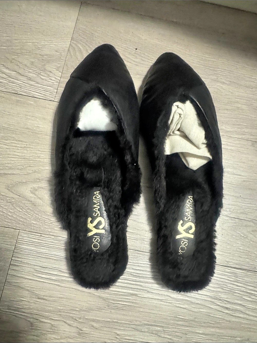 YOSI SAMRA Women's Black Fur-Lined Mules